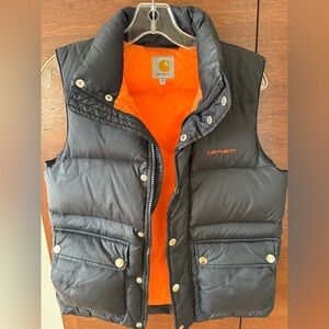 Carhartt Down Vest, like new! Black with bright orange interior. Women’s Medium